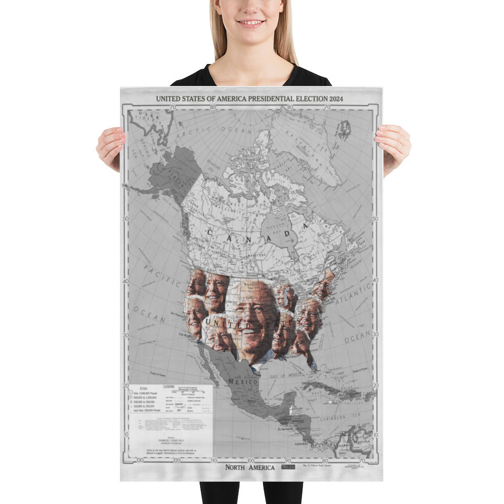 Poster - Biden 2024 President Elect Monochrome Grayscale Map multiple faces across USA