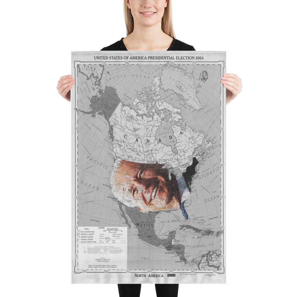 Poster - Biden  2024 President Elect Monochrome Grayscale Map single face across USA all states