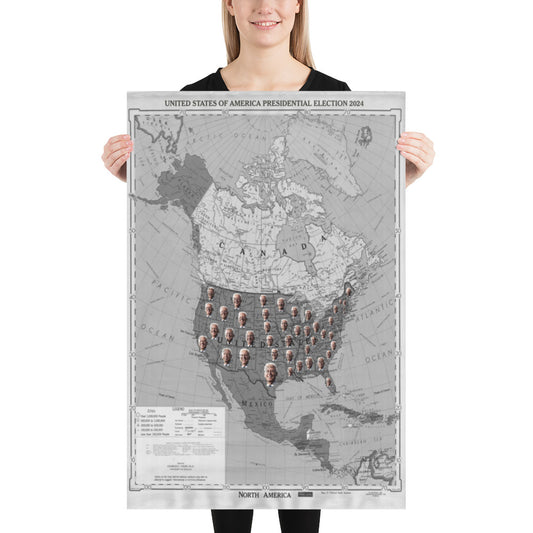 Poster - Biden 2024 President Elect Monochrome Grayscale Map Every State