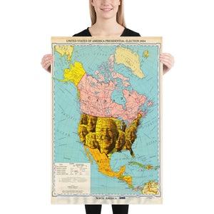 Poster - Biden 2024 President Elect Color Map multiple faces across USA