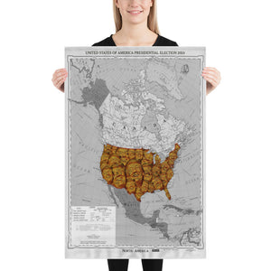 Poster - Trump  2024 President Elect Monochrome Grayscale Map multiple faces across USA